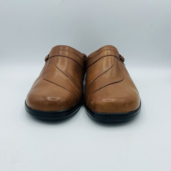 Clarks Shoes Womens Size 11 M Brown Leather Comfort Mules Clogs Slip On Heeled - Picture 4 of 11